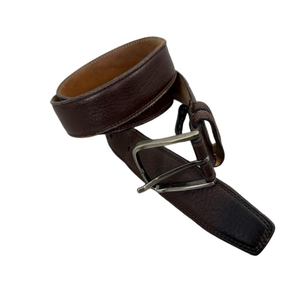 Mezlan Leather Belt Mens Size 34 Brown Silver Buckle Dress Classic 1.5in Spain